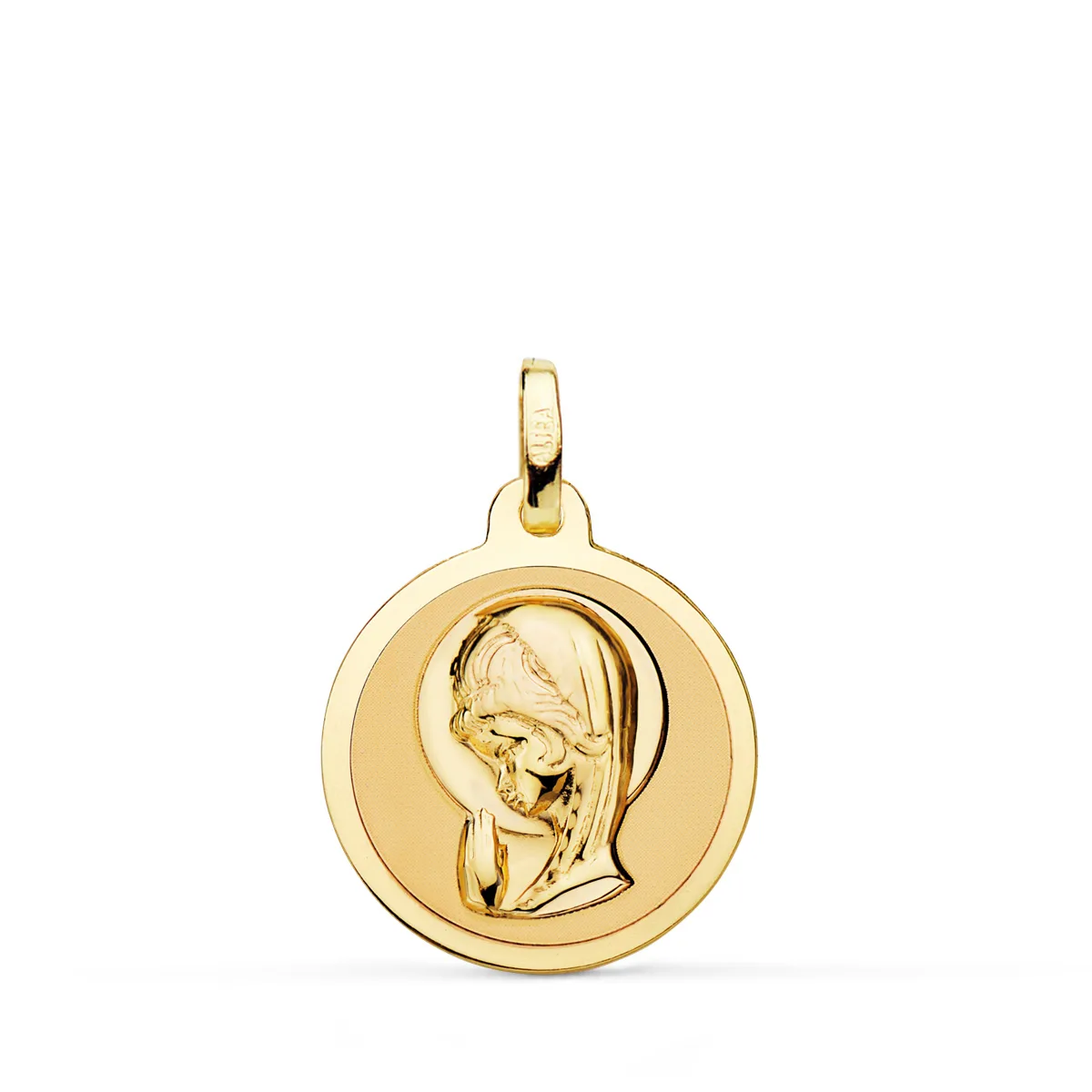 18K MEDALLA ORO AMARILLO VIRGEN NIÑA EN BRILLO 18 MM