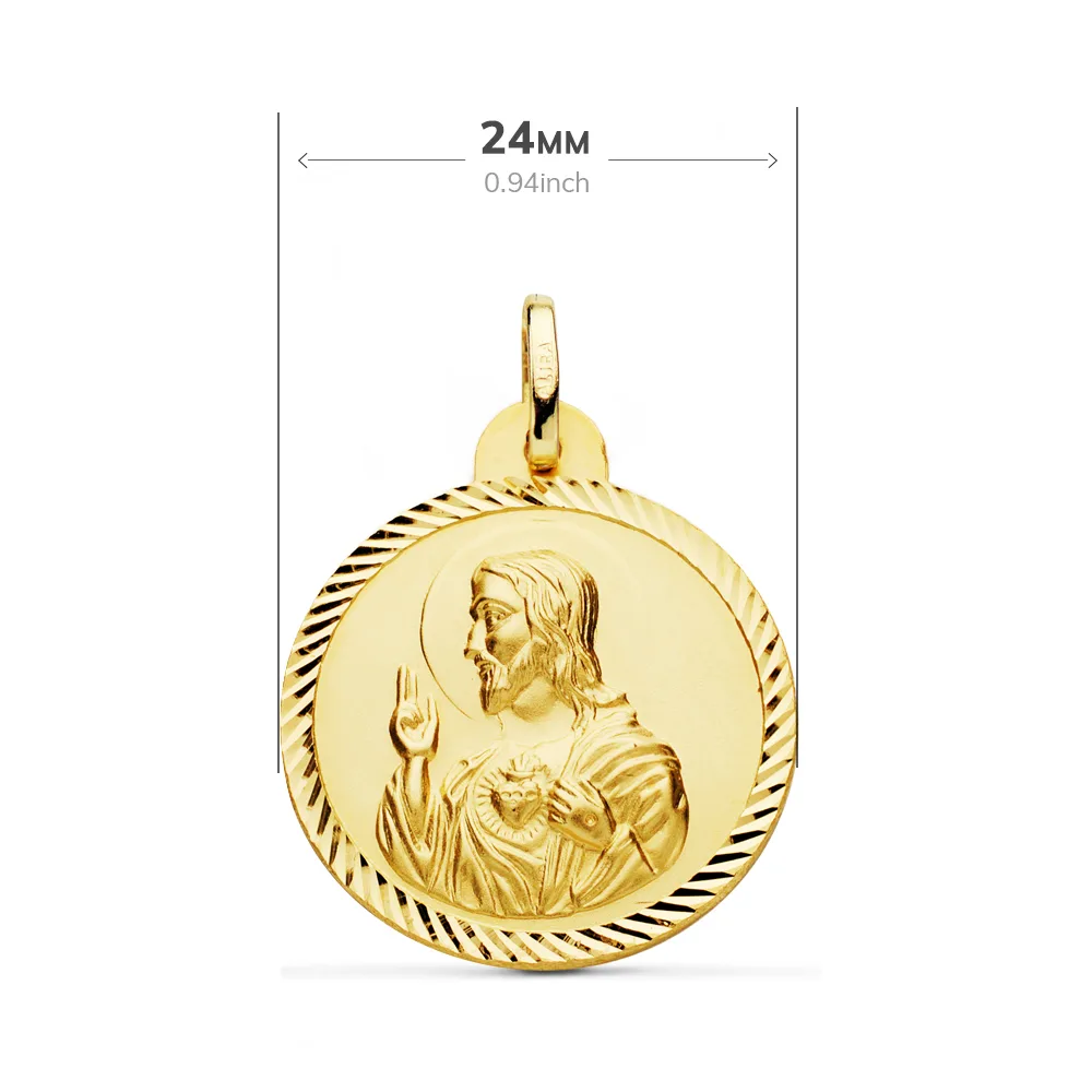 18K ESCAPULARIO ORO AMARILLO HELICE VIRGEN CARMEN Y CORAZON DE JESUS 24 MM — vista 2