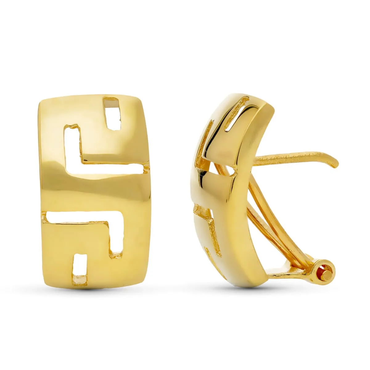 18K PENDIENTES ORO AMARILLO GRECA CALADA BRILLO 16X10 MM OMEGA