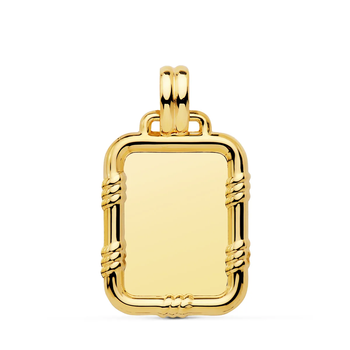18K PLACA CHAPA LISA BRILLO ORO AMARILLO CON BORDE 26X20 MM