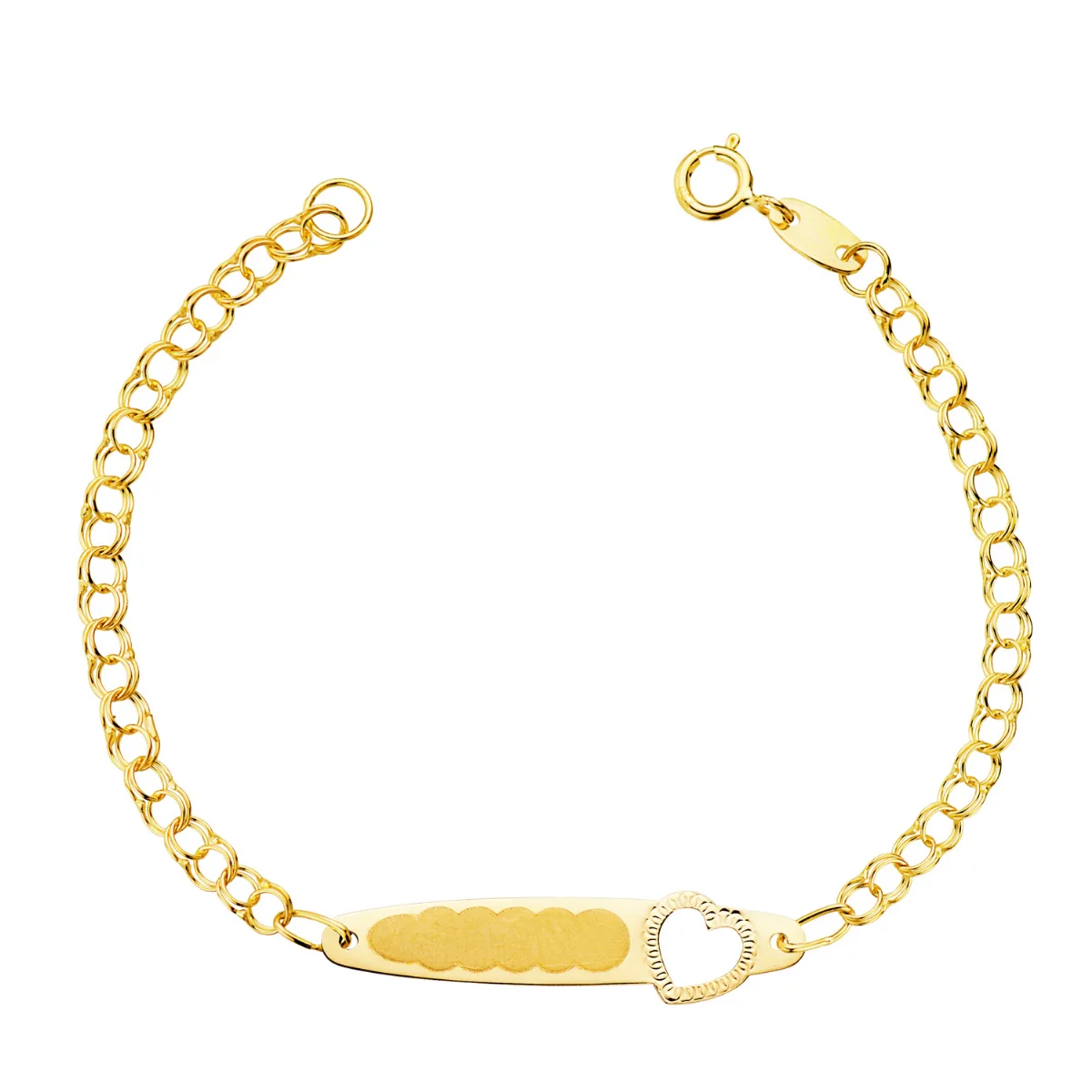 18K ESCLAVA ORO AMARILLO HUNGARA PLACA CHAPA CON CORAZON TALLADO 26X6 MM 13CM