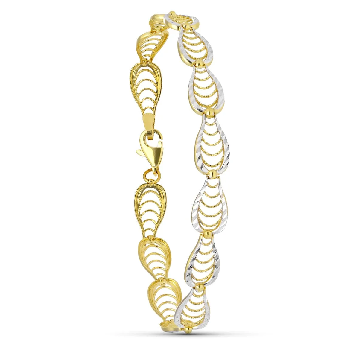 18K PULSERA ORO BICOLOR CALADA 19CM ANCHO 8 MM
