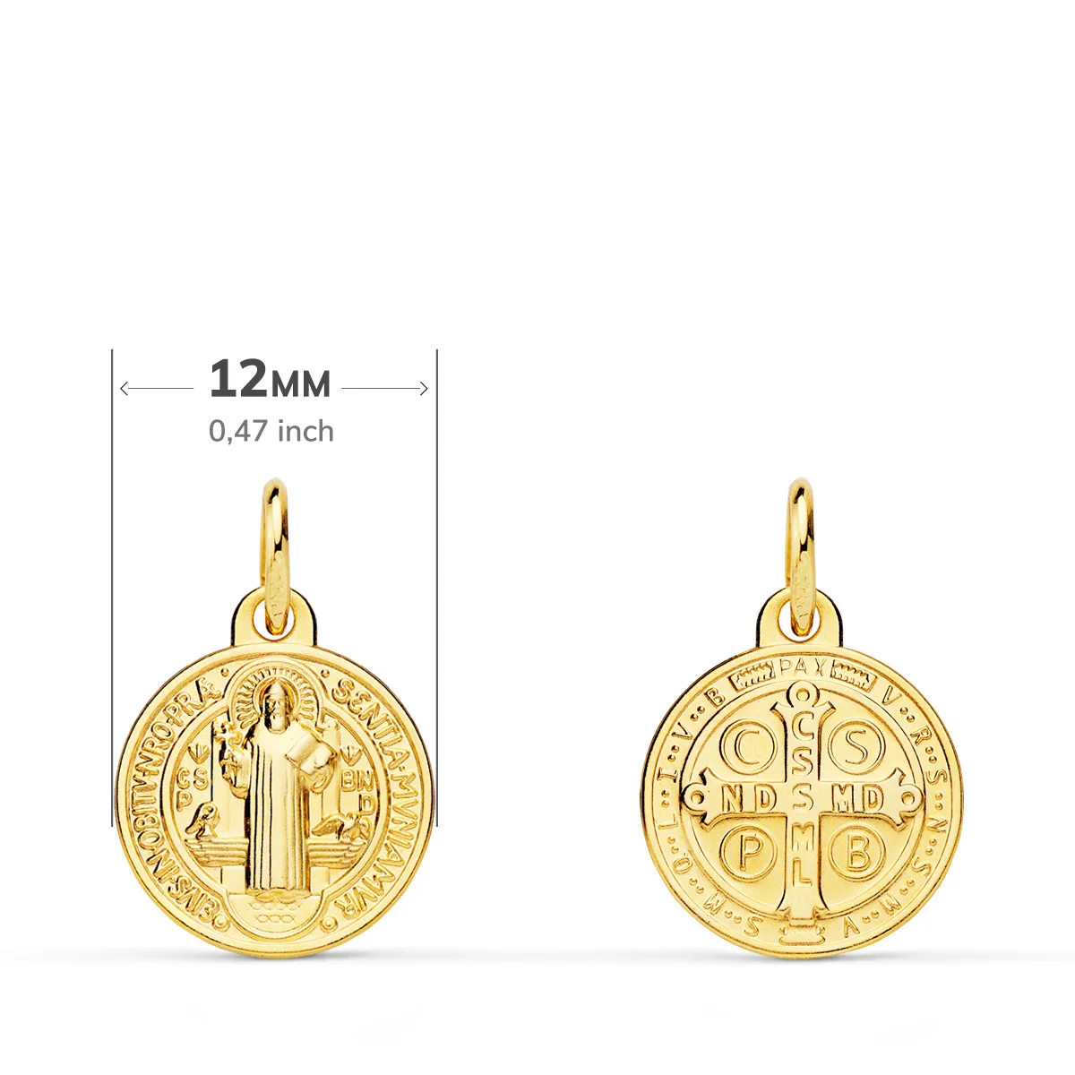 9K MEDALLA ORO AMARILLO ESCAPULARIO ORO AMARILLO SAN BENITO MONJE 12 MM — vista 2
