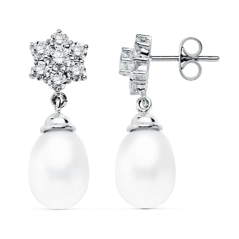 18K PENDIENTES PERLA ORO BLANCO 24X9 MM CIERRE PRESION