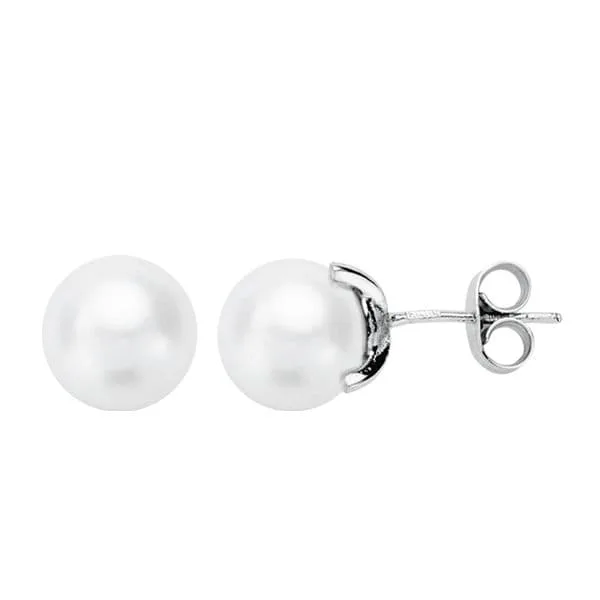 18K PENDIENTES PERLA CULTIVADA 7-7.5 MM ORO BLANCO CIERRE PRESION
