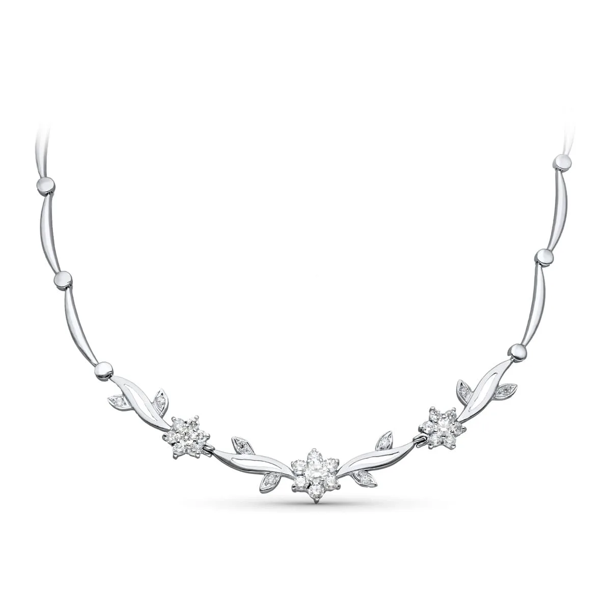 18K GARGANTILLA ORO BLANCO JUEGO NOVIA FLORES CIRCONITA 45CM CIERRE MOSQUETON
