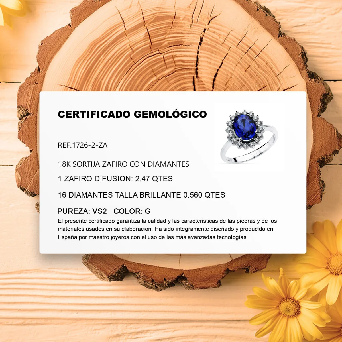 18K SORTIJA ORO BLANCO ZAFIRO 9X7 MM 2,47 QT. DIAMANTES 0,52 QT. VS2-G. MEDIDA: 14X12,5 MM — vista 3