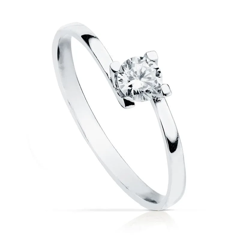 18K SOLITARIO ORO BLANCO 4 GARRAS CON CIRCONITA 4 MM