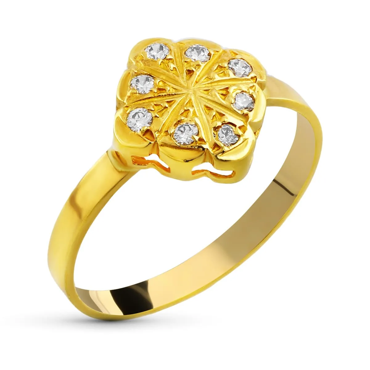 18K SORTIJA ORO AMARILLO MOTIVO CON CIRCONITAS. ANCHO: 9 MM