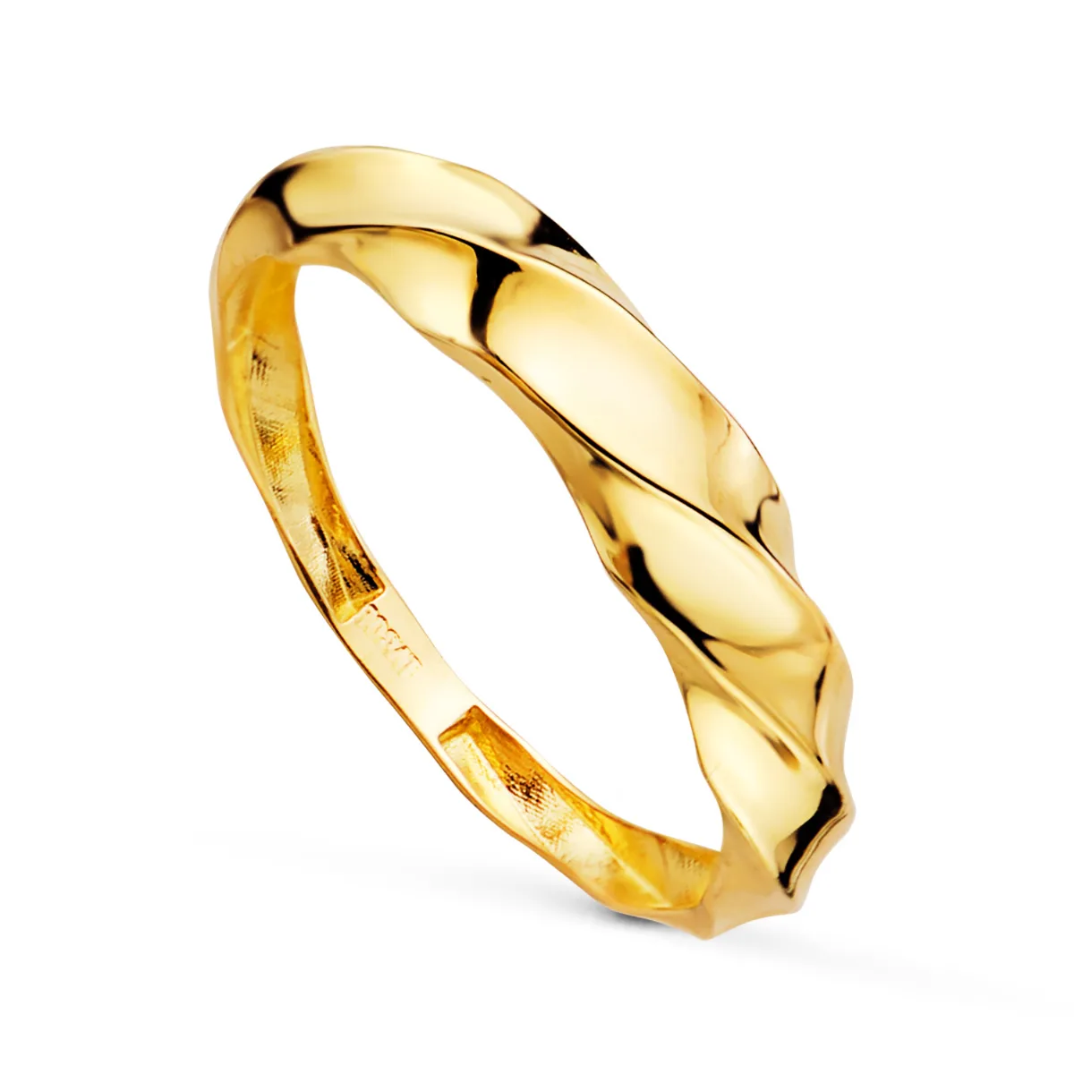 18K SORTIJA ORO AMARILLO LISA CUERPO RELIADO EN BRILLO. ANCHO: 4,5 MM