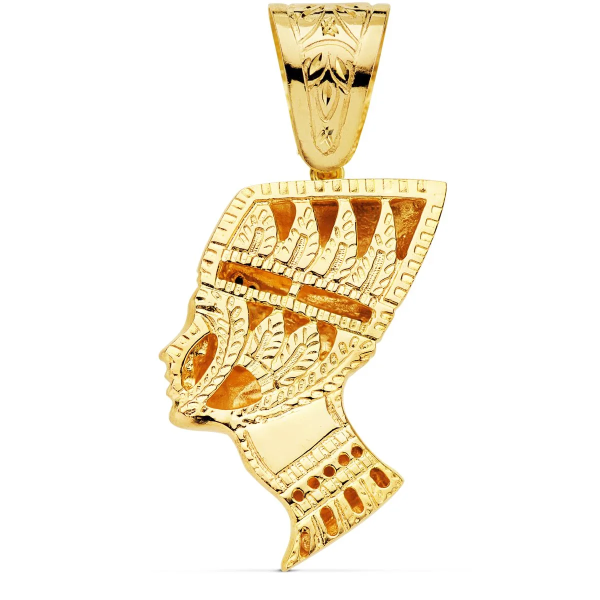 18K COLGANTE EGIPCIO ESFINGE NEFERTITI GIGANTE CON CIRCONITA ROJAS ORO AMARILLO. 50 X 35 MM — vista 2