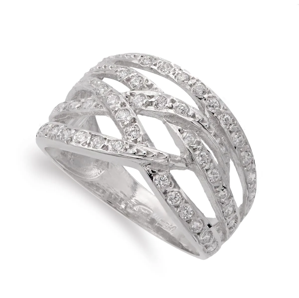 18K SORTIJA ORO BLANCO BANDAS CON CIRCONITA ANCHO 12 MM CUERPO 4 MM