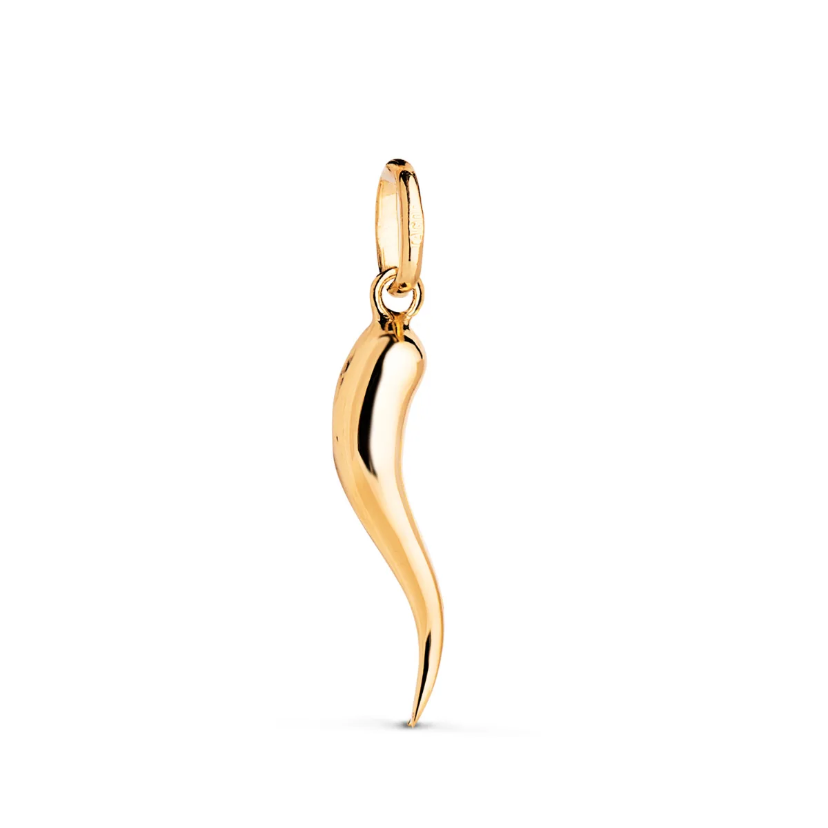 18K COLGANTE AMULETO ORO CUERNO  DE LA ABUNDANCIA EN BRILLO. MEDIDA: 20 X 3,5 MM