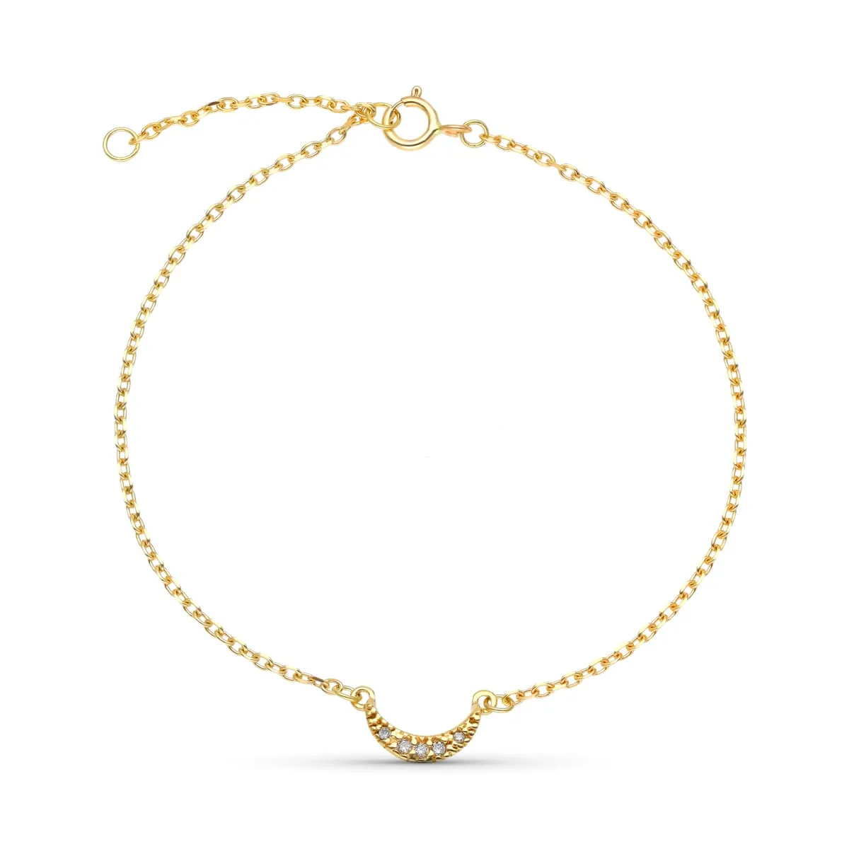 9K PULSERA ORO AMARILLO 16CM EXTENSION 18XM LUNA DIAMANTES 8X4 MM 0.034 CTS