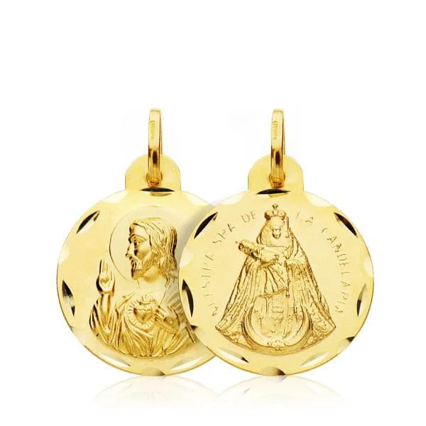 18K ESCAPULARIO ORO AMARILLO CORAZON DE JESUS VIRGEN DE LA CANDELARIA ORO AMARILLO 18 MM