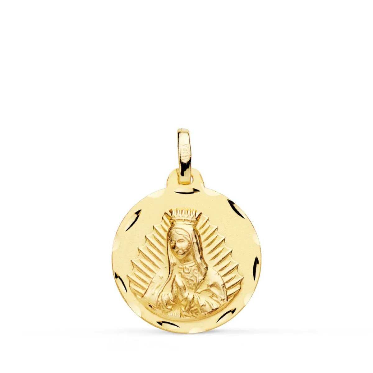 18K MEDALLA ORO AMARILLO VIRGEN DE GUADALUPE TALLADA 18 MM