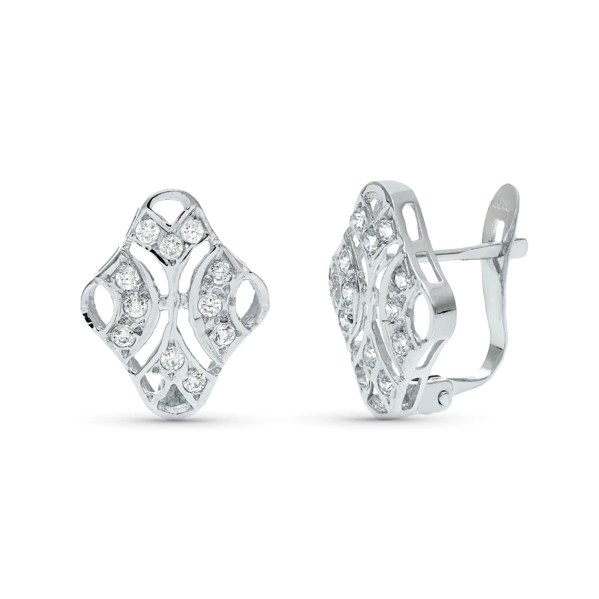 18K PENDIENTES ORO BLANCO JUEGO NOVIA CIRCONITA 15X10 MM CIERRE CATALAN