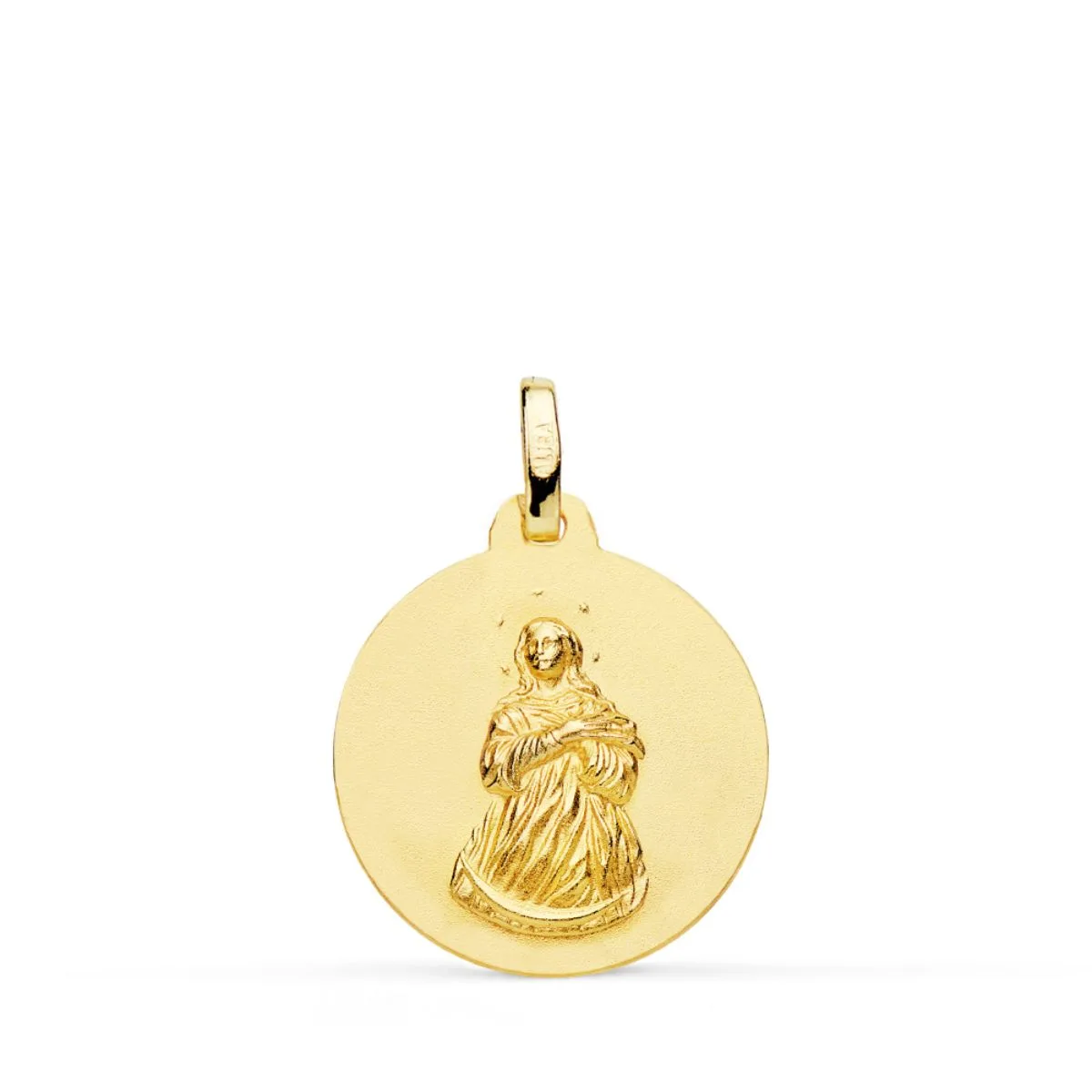 18K MEDALLA ORO AMARILLO VIRGEN INMACULADA MATIZADA LISA 18 MM
