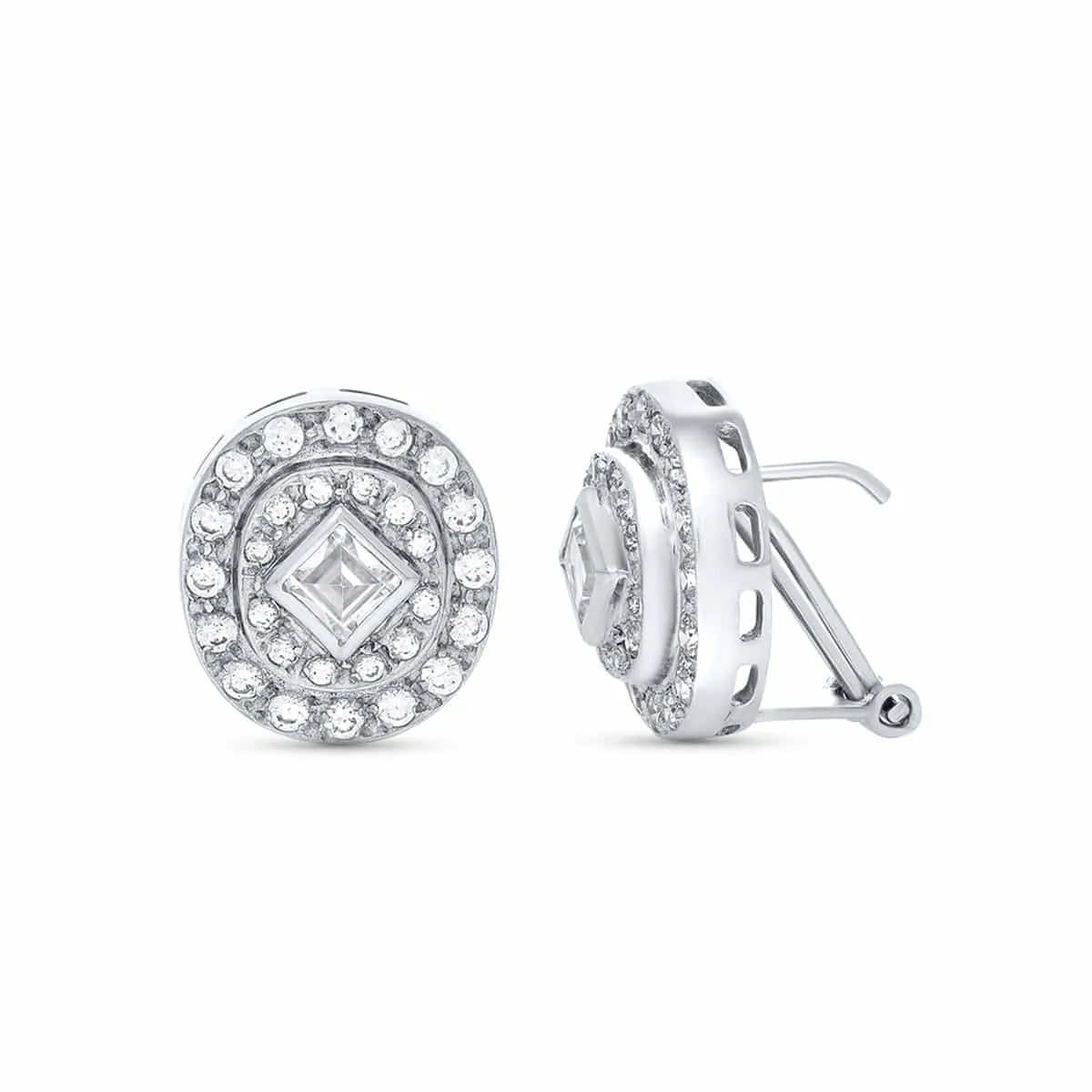 18K PENDIENTES ORO BLANCO NOVIA O MADRINA CIRCONITA 16X14 MM CIERRE OMEGA