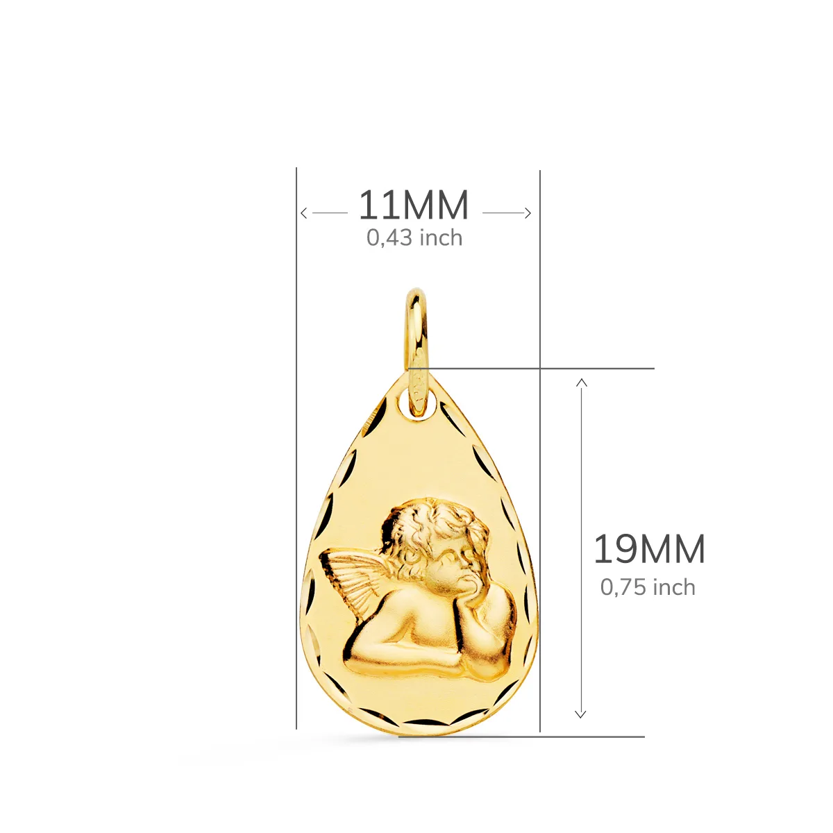 9K MEDALLA ORO AMARILLO GOTA ANGELITO BURLON TALLADA 19 X 11 MM — vista 2