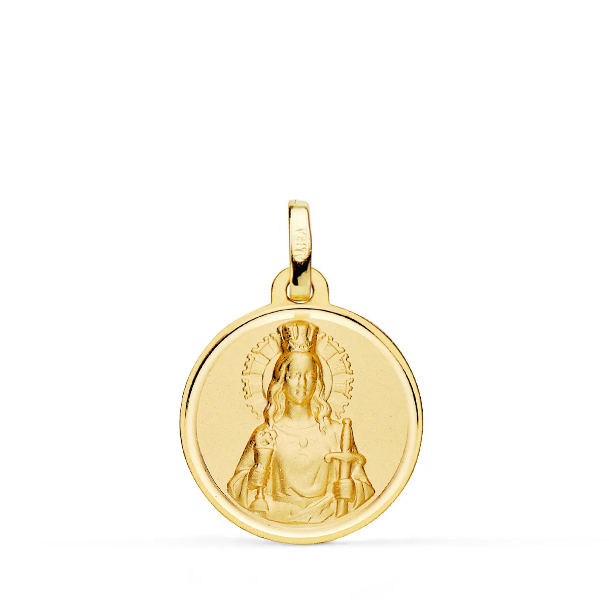 18K MEDALLA ORO AMARILLO SANTA BARBARA BISEL MATIZADA 18 MM