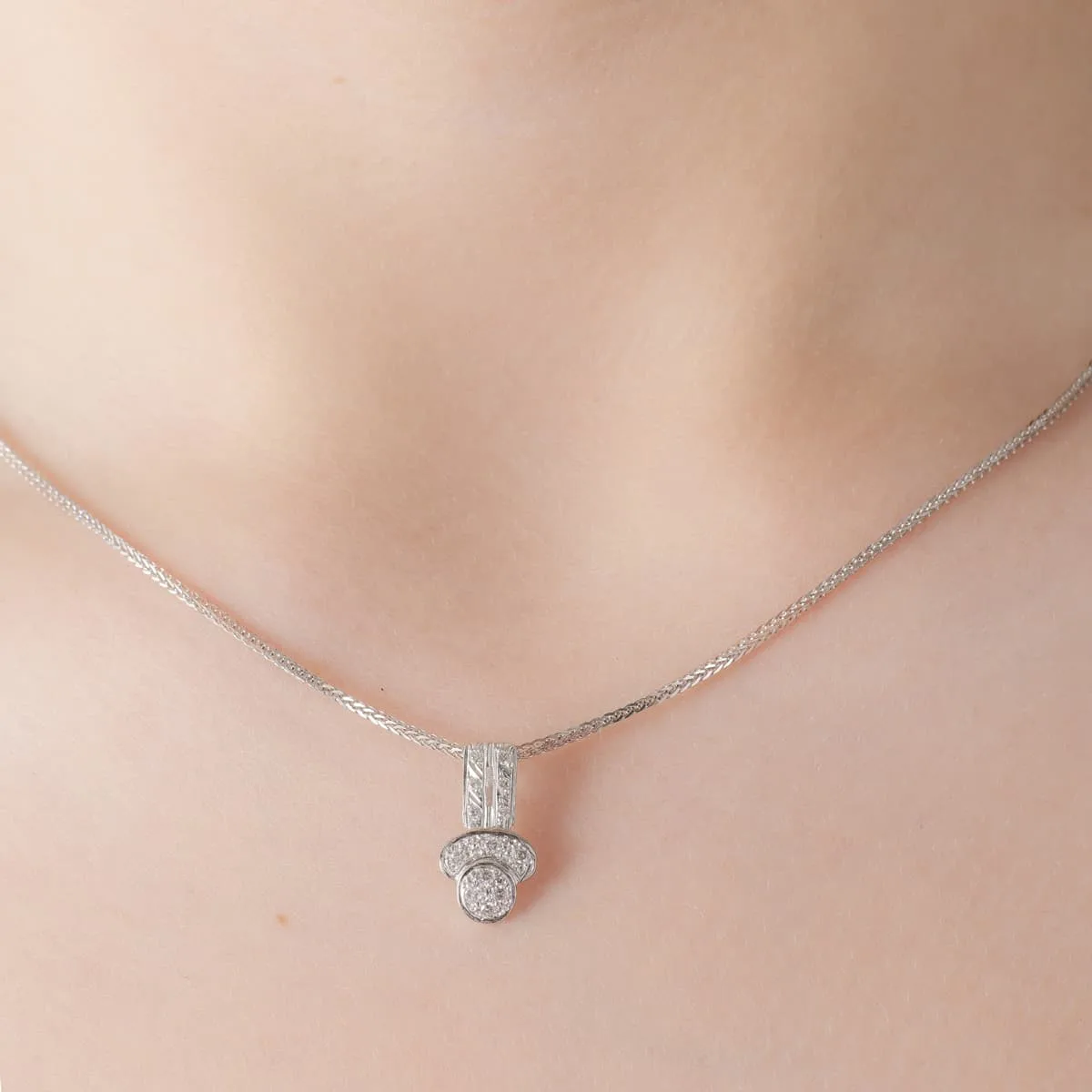 18K GARGANTILLA ORO BLANCO JUEGO NOVIA CIRCONITA 45CM CENTRO 16X8 MM — vista 2