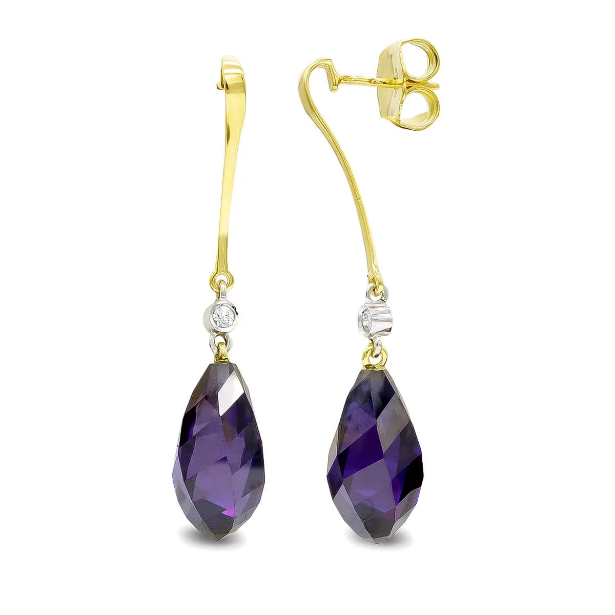 18K PENDIENTES ORO BICOLOR AMATISTA 18 MM CIRCONITA CIERRE PRESION