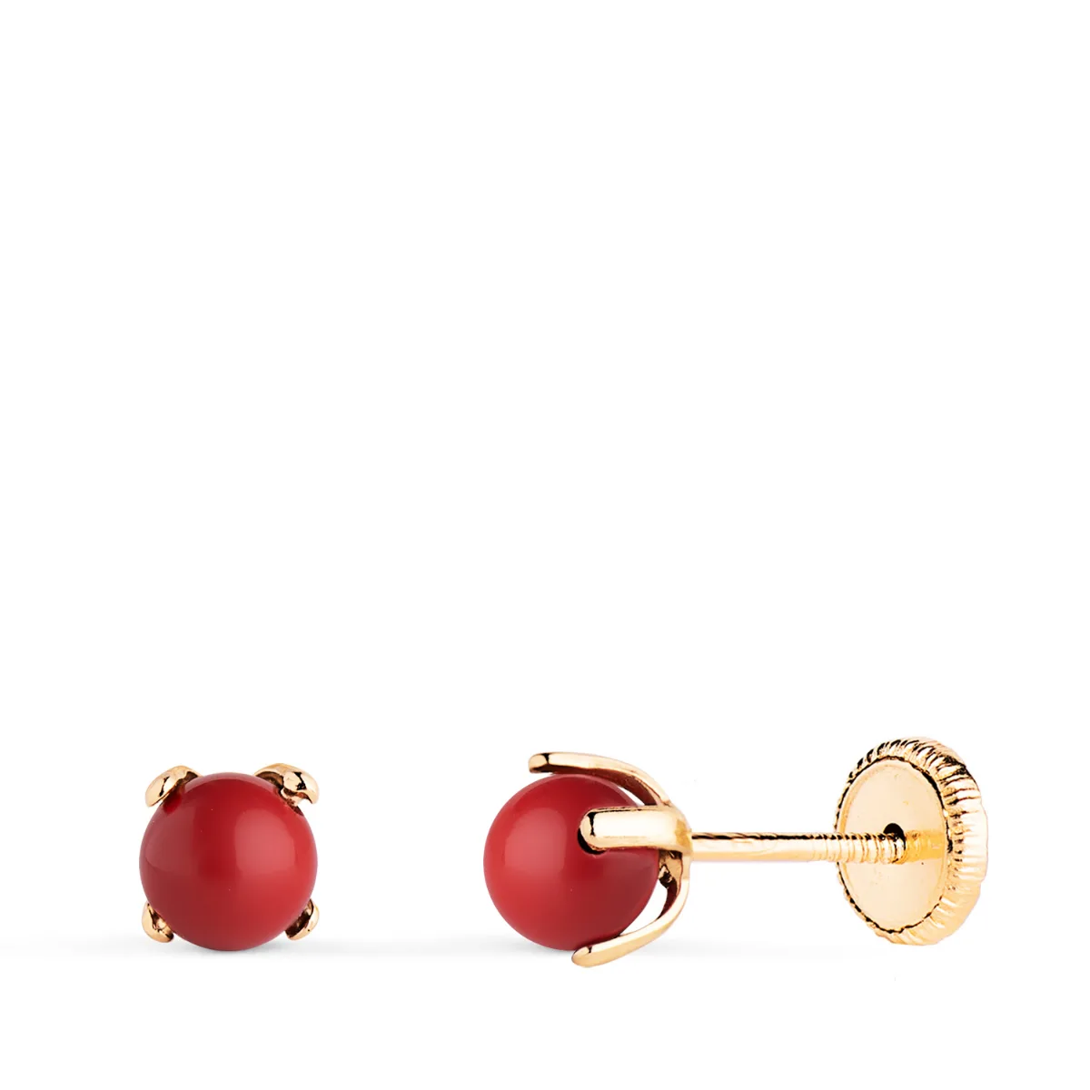 18K PENDIENTES ORO AMARILLO CORAL CON 4 GARRAS. MEDIDA: 4 MM. CIERRE TUERCA
