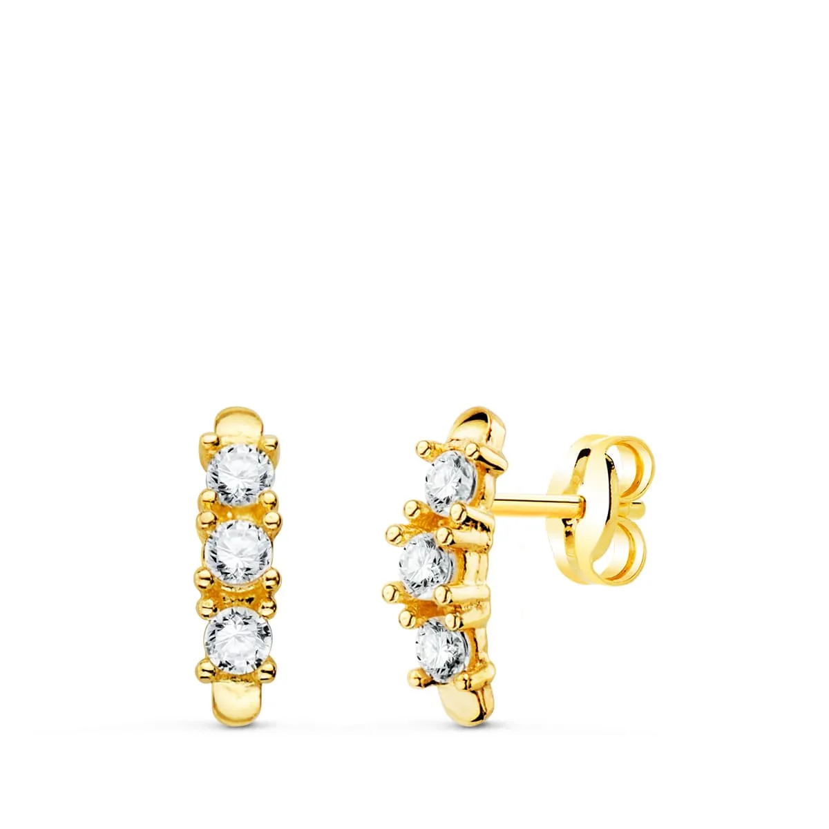 18K PENDIENTES ORO AMARILLO CIRCONITA CON GARRAS 9.5X2.5 MM PRESION