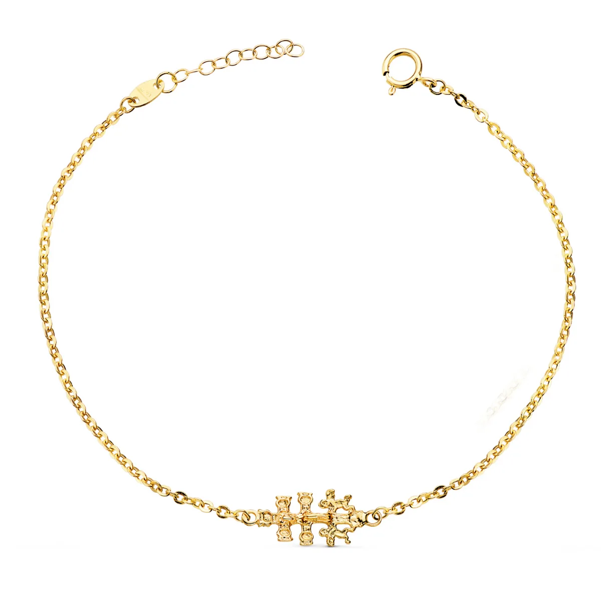 18K PULSERA ORO AMARILLO CON CRUZ CARAVACA 19X9 MM. LARGO: 18 3 CM