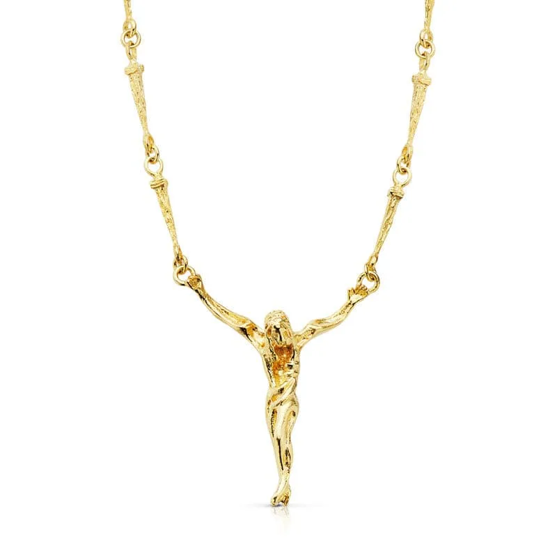 18K CRISTO DE DALI CON ASAS ORO AMARILLO 33X28 MM CADENA CLAVOS 60CM