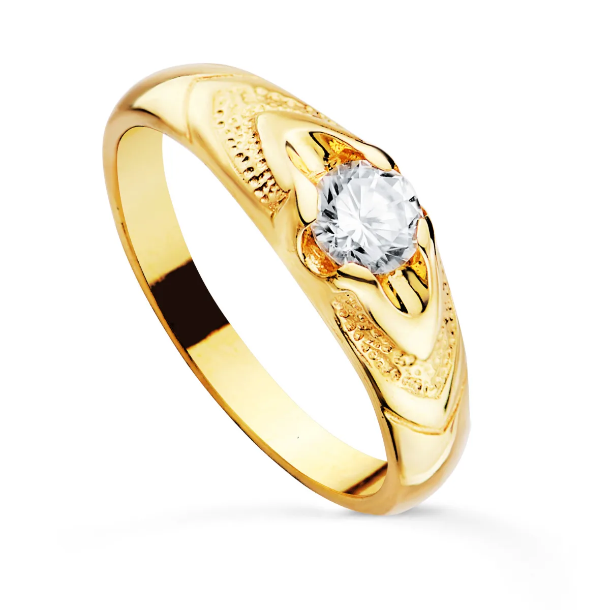 18K SOLITARIO ORO AMARILLO CADETE ANCHO 6 MM CIRCONITA 4 MM SIN FORRAR