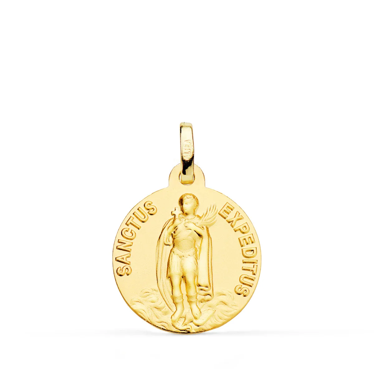 18K MEDALLA ORO AMARILLO -SANCTUS EXPEDITUS- LISA MATIZADA 18 MM