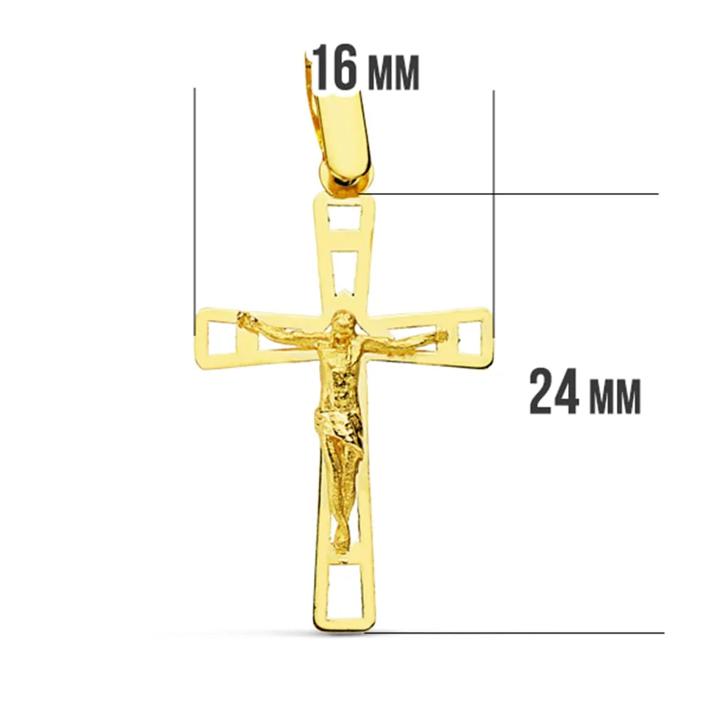 18K CRUZ ORO AMARILLO CON CRISTO CALADA 26X16 MM — vista 2