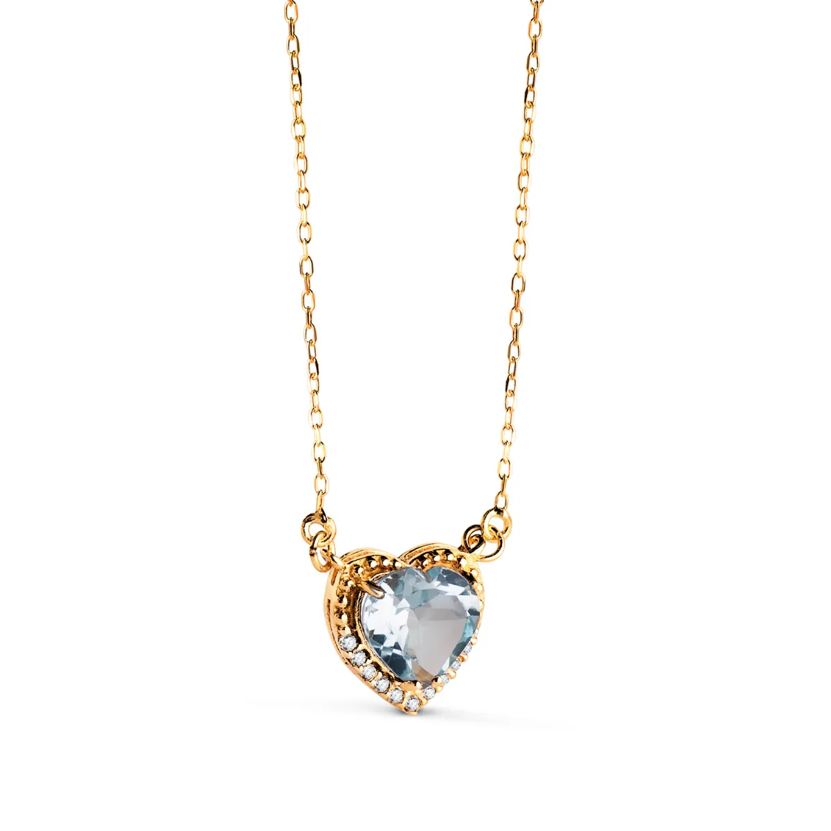 18K GARGANTILLA ORO AMARILLO CORAZON TOPACIO AZUL 7MM CIRCONITAS CADENA 40-2CM C. AMOR — vista 3