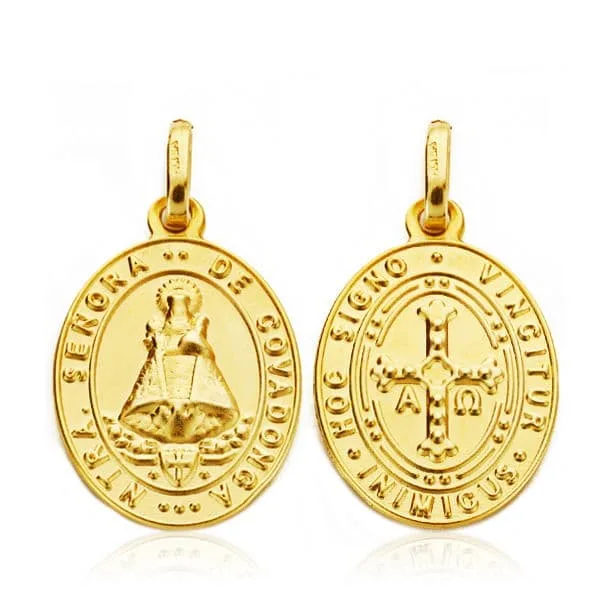 18K MEDALLA ORO AMARILLO ESCAPULARIO ORO AMARILLO VIRGEN COVADONGA Y CRUZ DE LA VICTORIA 20X14 MM