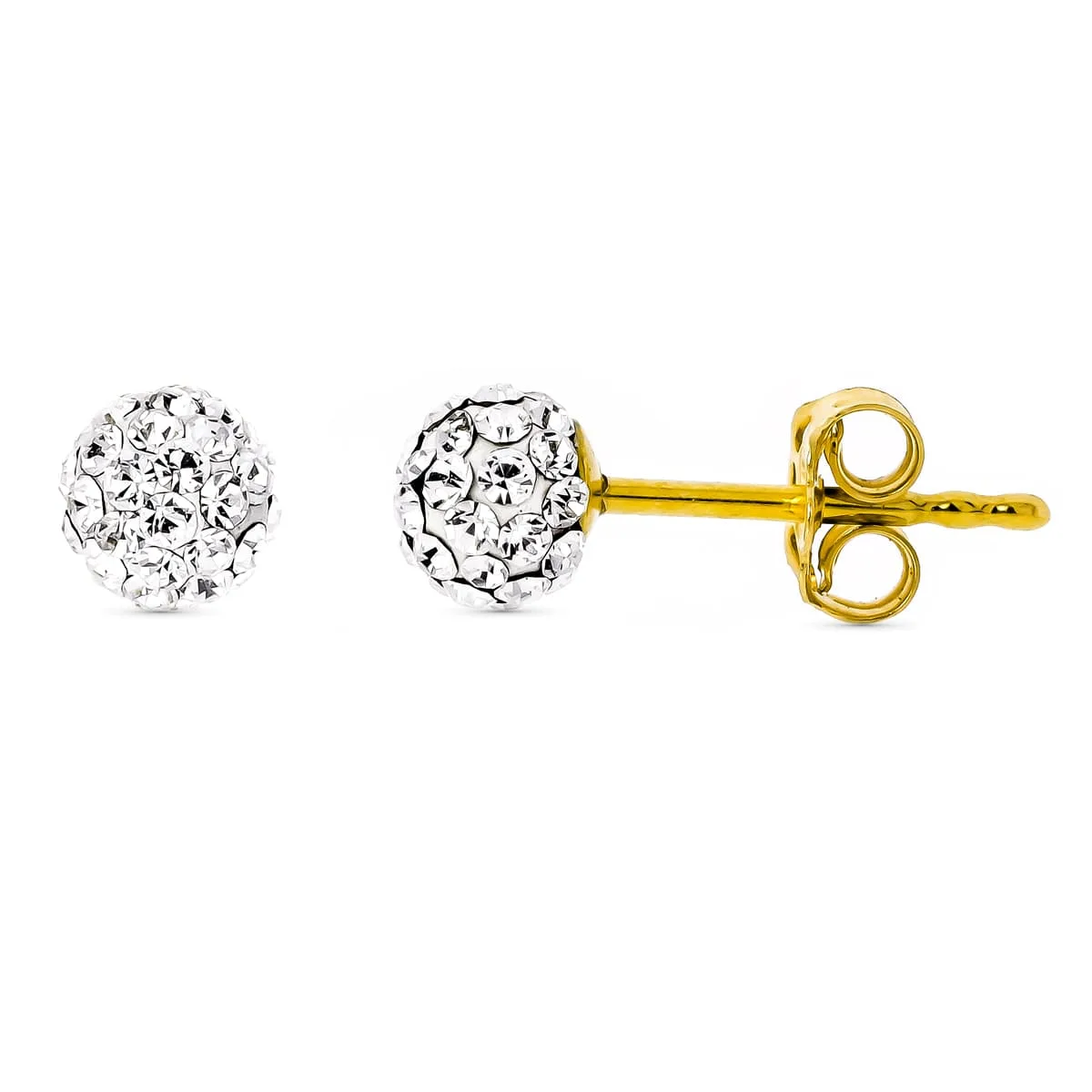 18K PENDIENTES ORO AMARILLO BOLA CIRCONITA 5 MM CIERRE PRESION