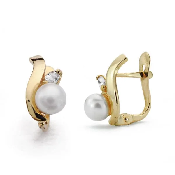18K PENDIENTES ORO AMARILLO COMUNION PERLA 12X6 MM CIERRE CATALAN