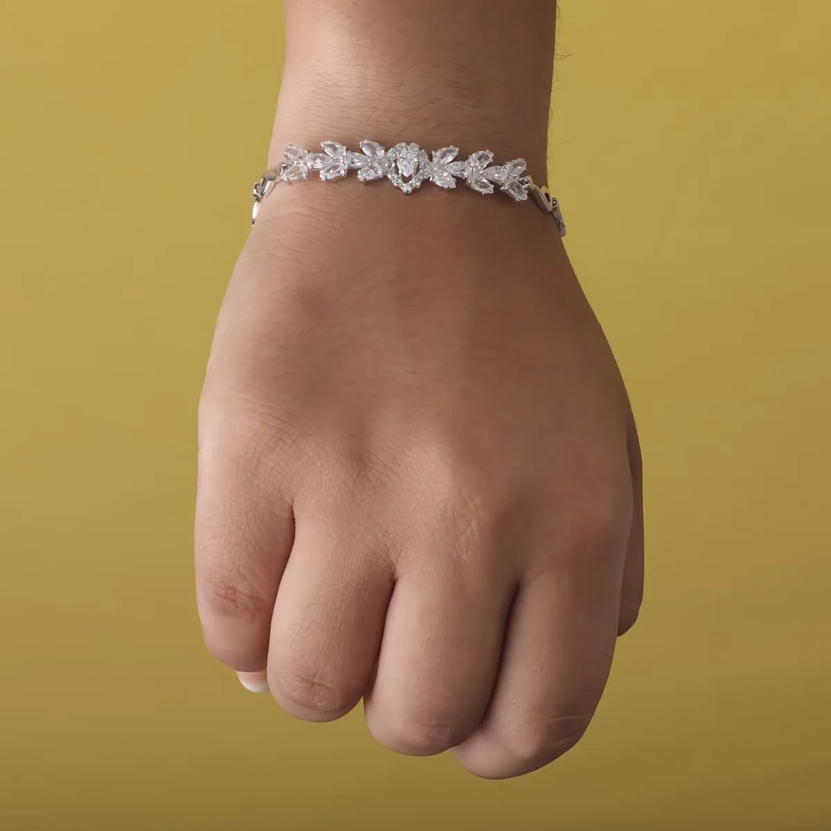18K PULSERA ORO BLANCO JUEGO NOVIA CIRCONITA 18.50CM CIERRE MOSQUETON — vista 2