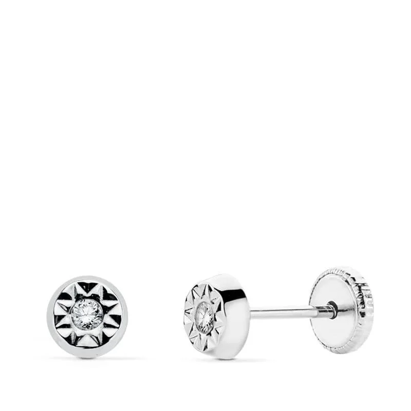 18K PENDIENTES CIRCONITA ORO BLANCO 5 MM CIERRE TUERCA