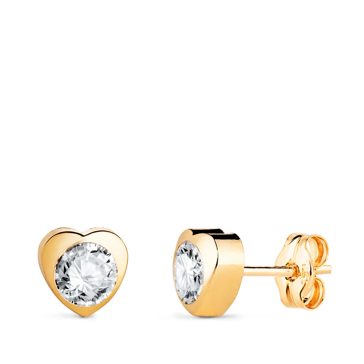 18K PENDIENTES ORO AMARILLO CHATON CORAZON CON CIRCONITA. MEDIDA: 6 X 6 MM CIERRE PRESION