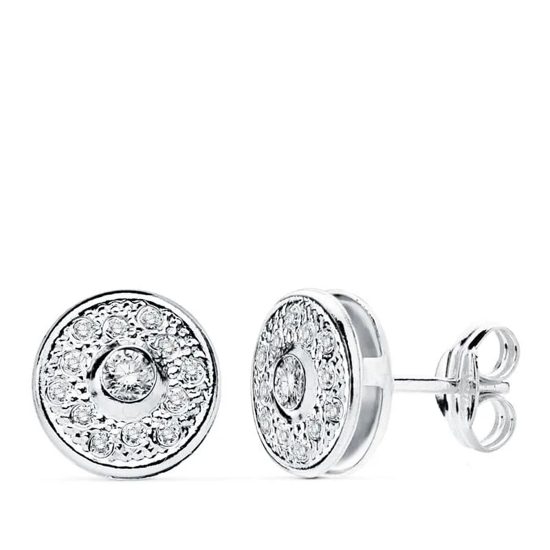 18K PENDIENTES ORO BLANCO REDONDOS 8 MM CIERRE PRESION