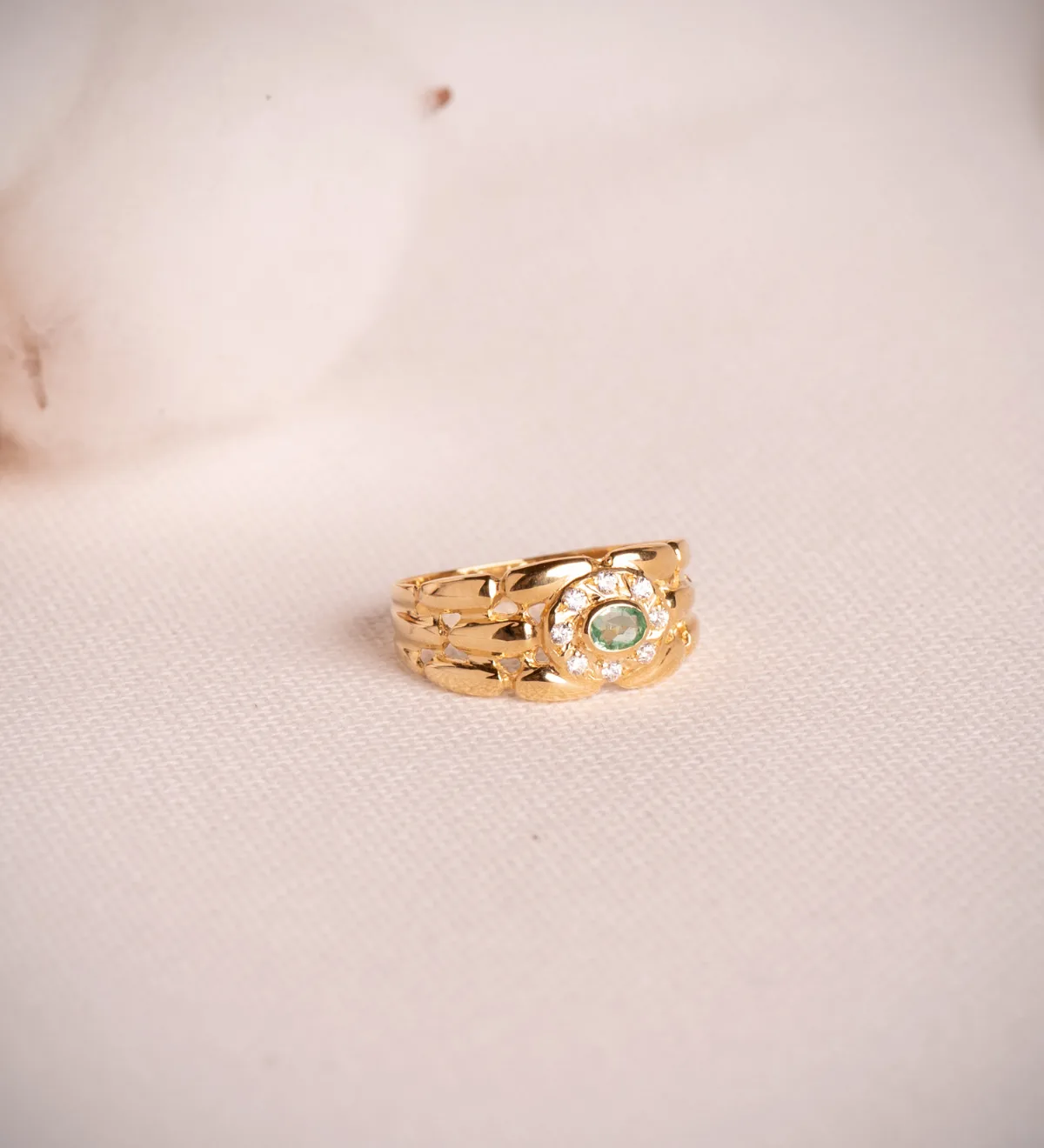 18K SORTIJA ORO AMARILLO PANTER CON CIRCONITAS Y ESMERALDA NATURAL 4X3 MM. ANCHO: 9 MM — vista 2