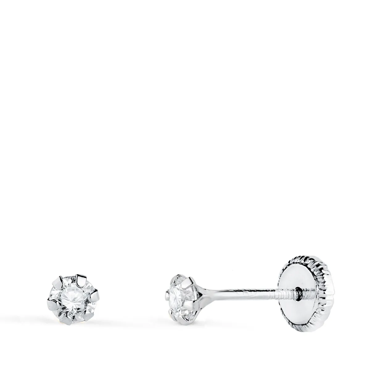18K PENDIENTES ORO BLANCO 6 GARRAS CON CIRCONITA. ANCHO: 3 MM CIERRE TUERCA