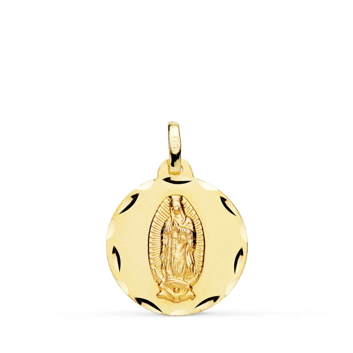 18K MEDALLA ORO AMARILLO VIRGEN DE GUADALUPE TALLADA 18 MM
