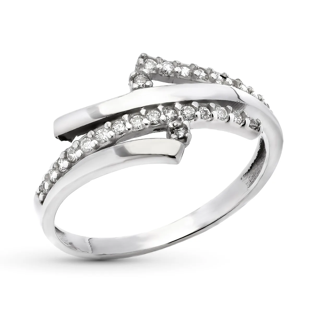 9K SORTIJA ORO BLANCO BANDAS CON CIRCONITAS. ANCHO: 9,5 MM