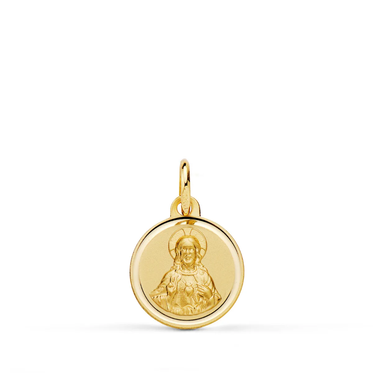 18K MEDALLA ORO AMARILLO CRISTO SAGRADO CORAZON DE JESUS BISEL 12 MM