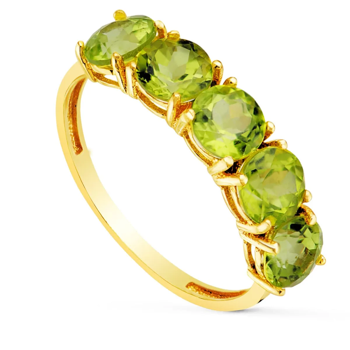 18K SORTIJA ORO AMARILLO CON 5 OLIVINAS NATURALES 2,87 QTS. ANCHO PIEDRAS 5 MM