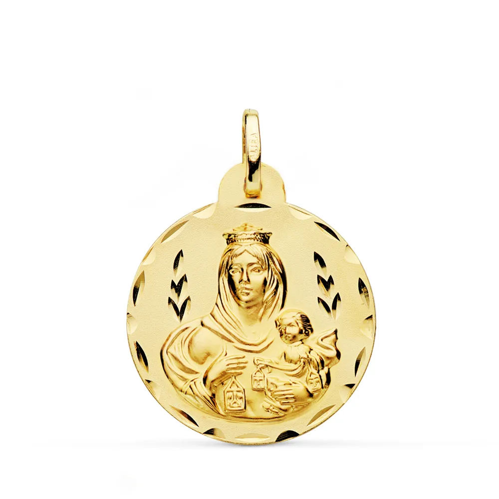 18K MEDALLA ORO AMARILLO VIRGEN DEL CARMEN TALLADA 24 MM