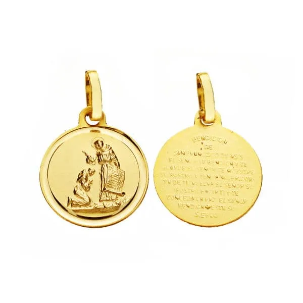 18K MEDALLA ORO AMARILLO BENDICION DE SAN FRANCISCO 14 MM BISEL